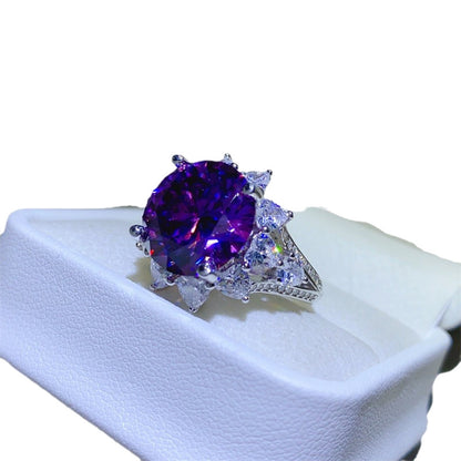 Purple Moissanite Halo Ring for Women, Round Cut Engagement Style Ring, 3 Carat or 10 Carat