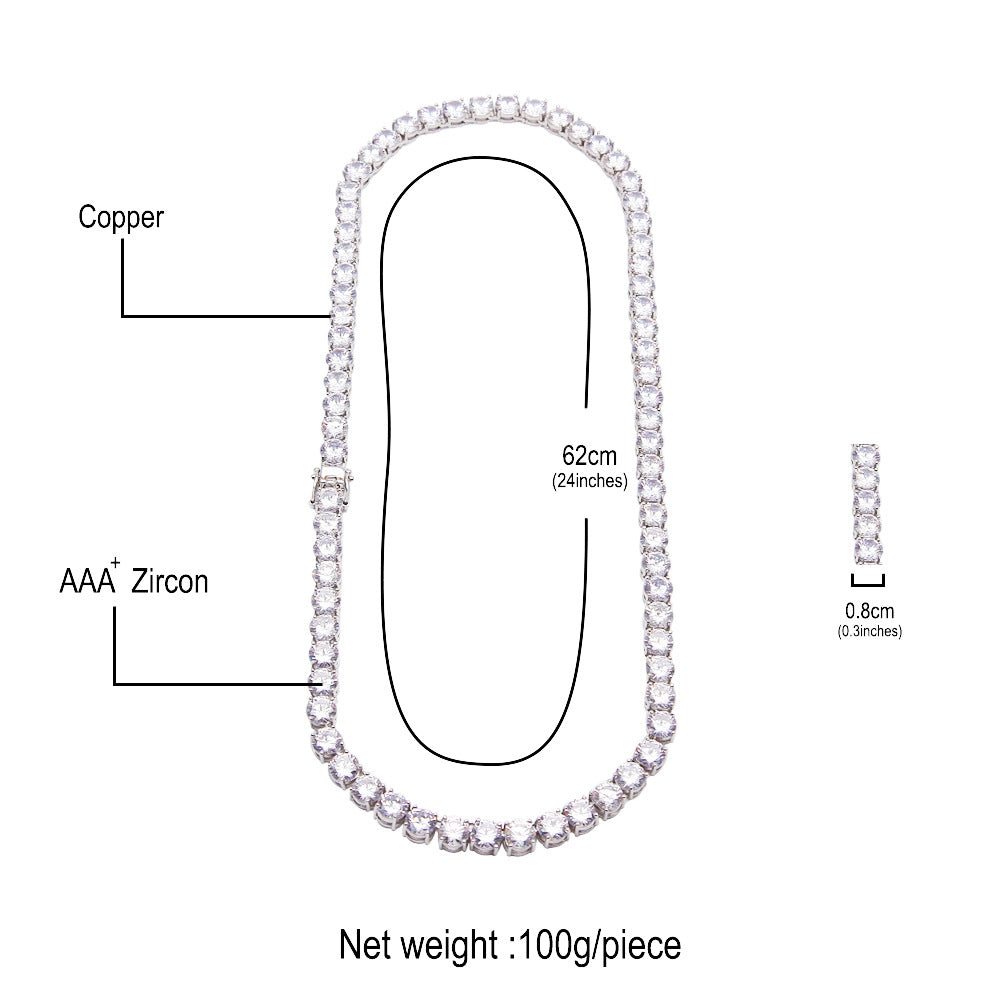 Men’s Iced Out Cubic Zirconia Line Chain Necklace Pendant in Gold Plated or Silver Plated