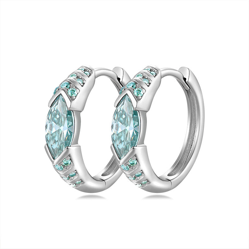 Blue Green Marquise Hoop Earrings, Eye of Horus Inspired Huggie Earrings, S925 Silver 18k Gold Plated Unisex Jewelry product image
