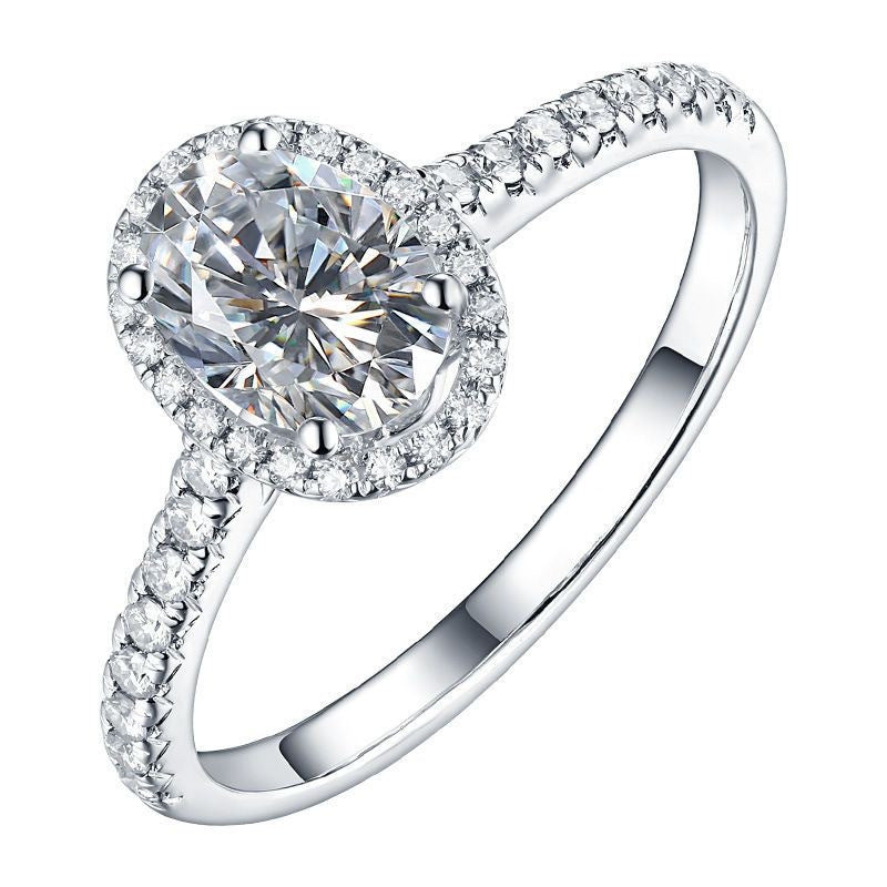 Oval Halo Moissanite Ring for Women, 5 Carat Engagement Ring with Pavé Band product image