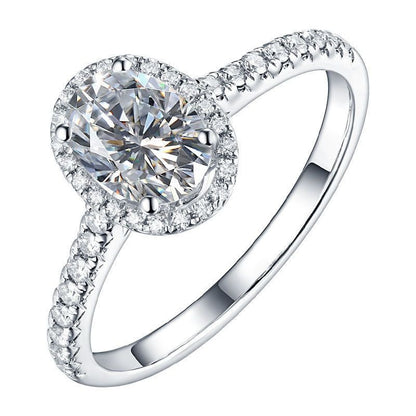 Oval Halo Moissanite Ring for Women, 5 Carat Engagement Ring with Pavé Band