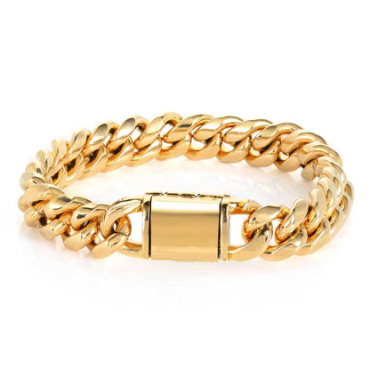 8-14 mm Polished Cuban Hip Hop Bracelet with Stainless steel Base - CHA016