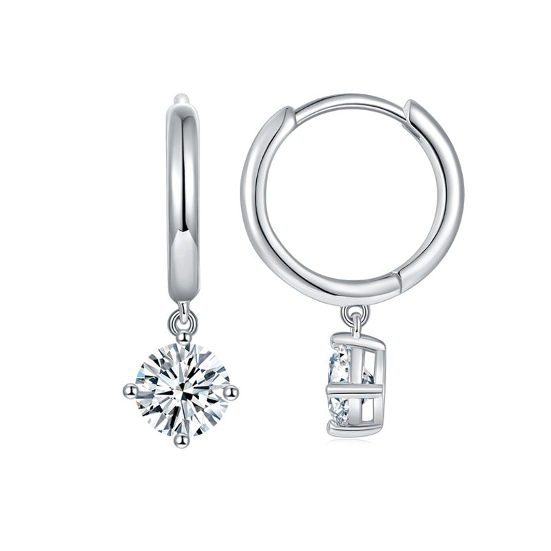 5.0mm Round Moissanite Drop Hoop Earrings, 4-Prong Gold Tone Huggie Earrings product image