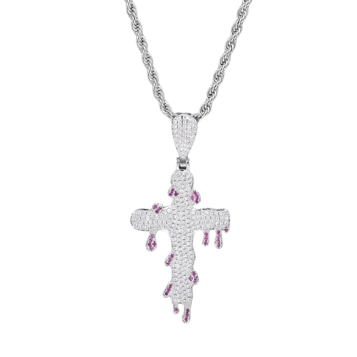 Iced Out Cross Pendant Necklace for Men and Women – Vintage Punk Hip Hop Chain in Gold or Silver Tone product image