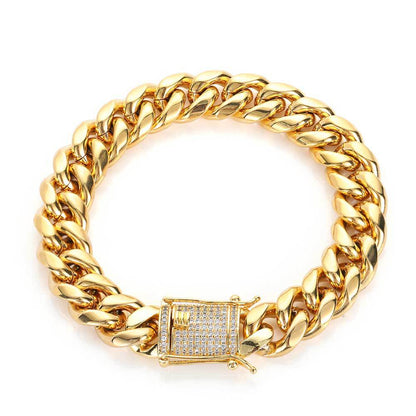 6-18 mm Rounded Polished Cuban with CZ Clasp Stainless steel Bracelet - CHA052