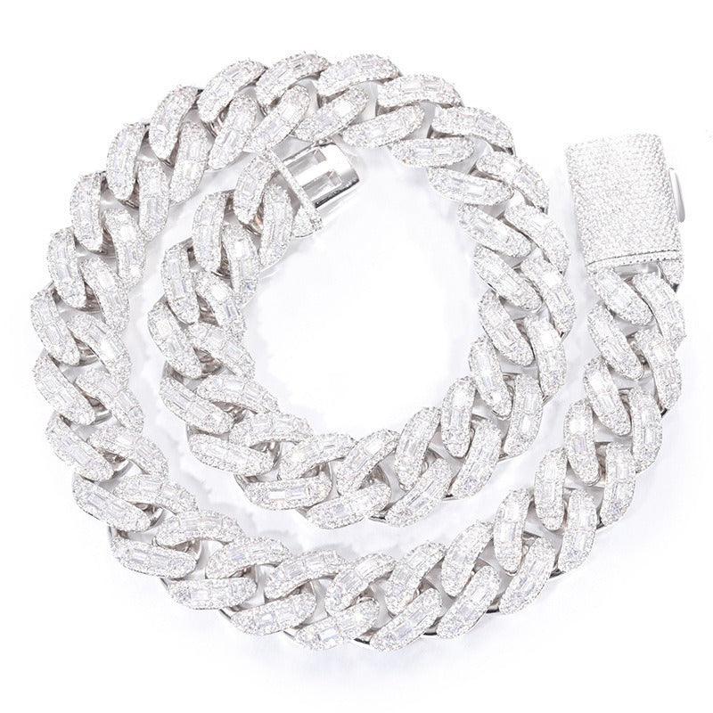 Iced Out Cuban Link Chain Necklace Bracelet - Round Cut Cubic Zirconia Hip Hop Unisex Statement Jewelry product image