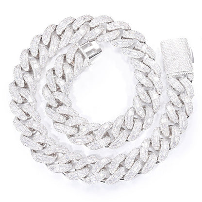 Iced Out Cuban Link Chain Necklace Bracelet - Round Cut Cubic Zirconia Hip Hop Unisex Statement Jewelry