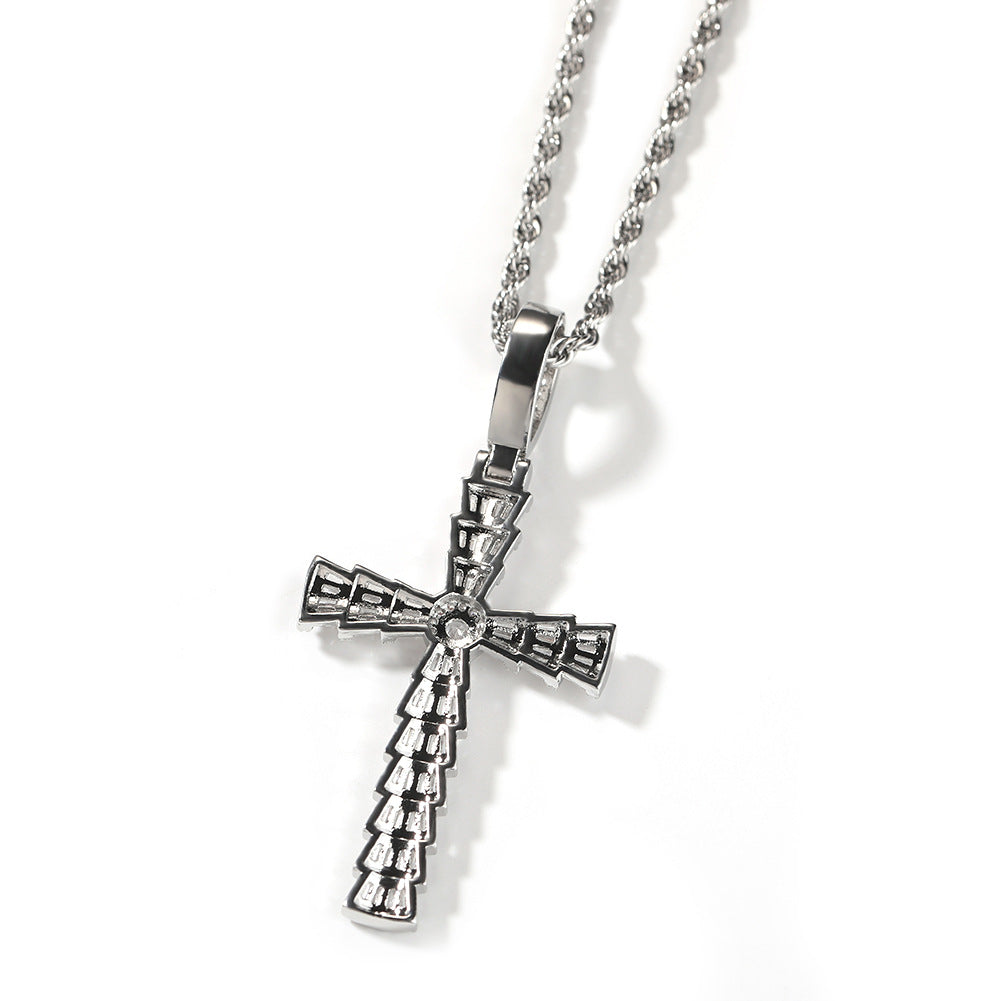 Iced Cross Pendant Necklace with Cubic Zirconia Twisted Chain for Women - Gold Plated or Silver Plated Statement Jewelry