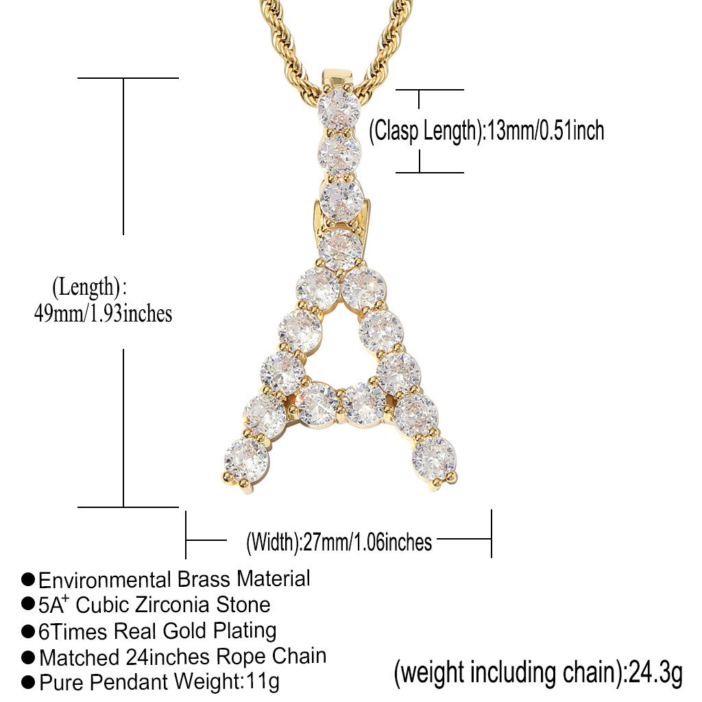 Hip Hop Minimalist Letter Cubic Zirconia Pendant Necklace for Men and Women