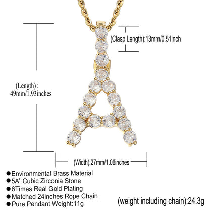 Hip Hop Minimalist Letter Cubic Zirconia Pendant Necklace for Men and Women