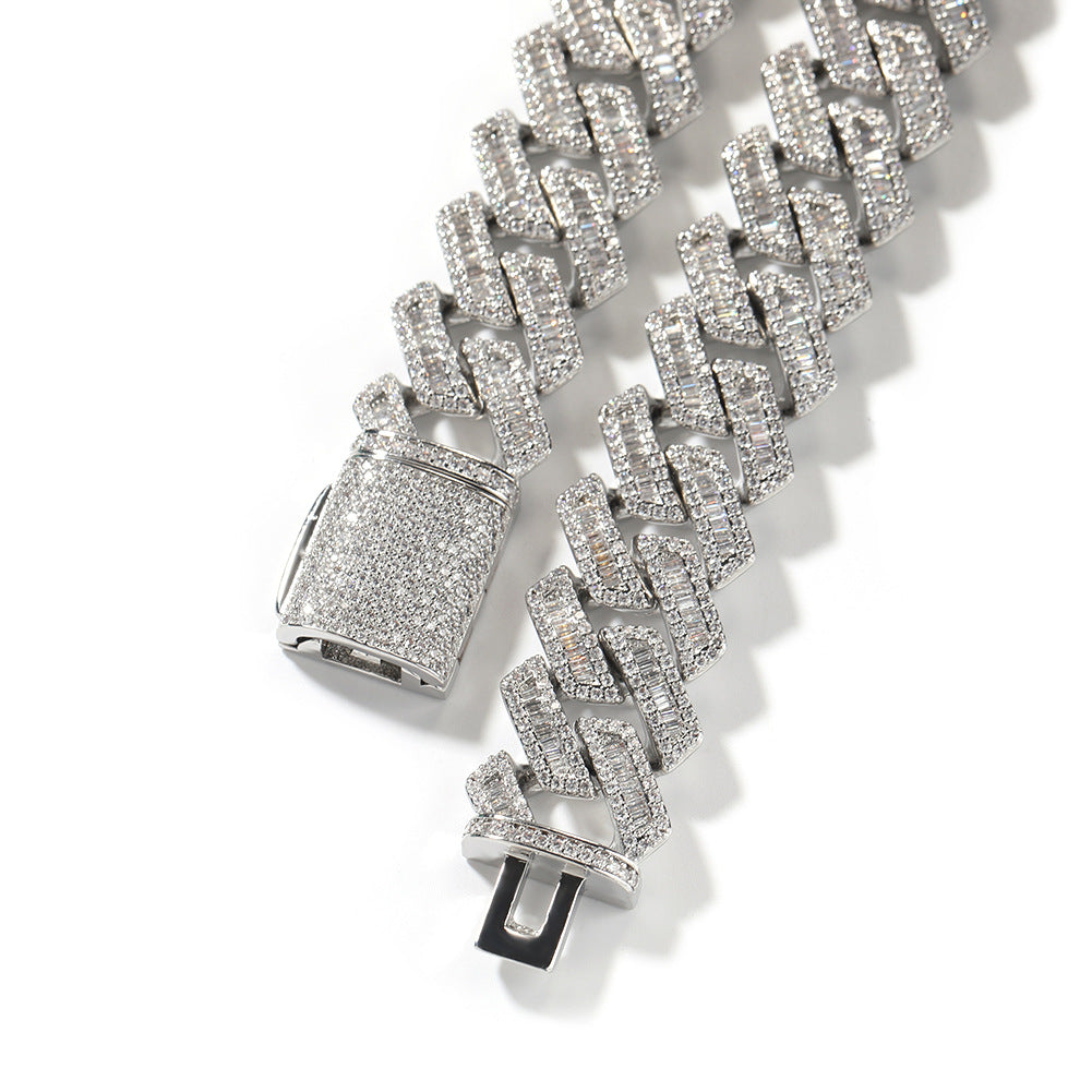 Iced Out Cuban Link Chain Necklace & Bracelet for Men - Cubic Zirconia Gold Plated or Silver Plated Statement Jewelry