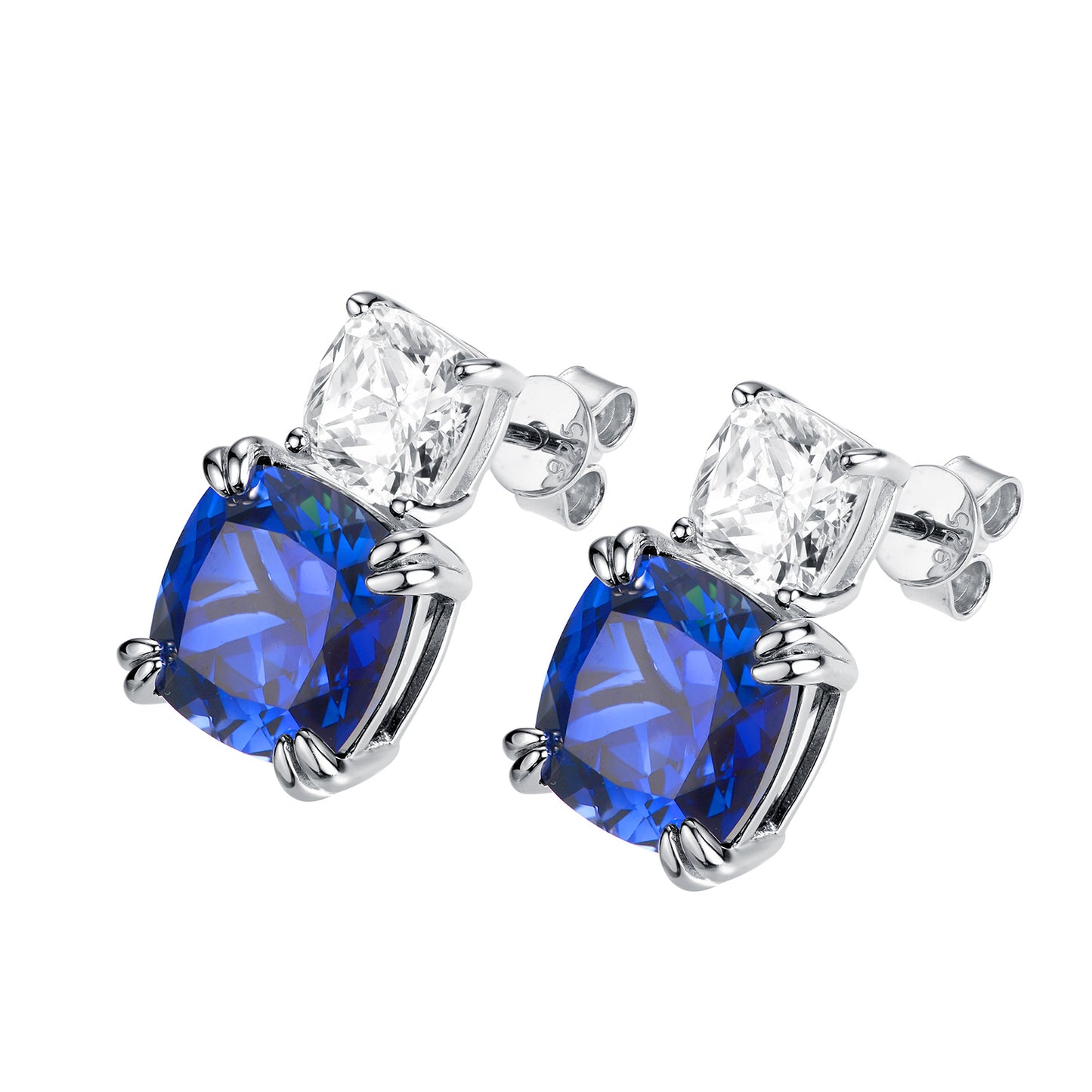 Blue Cushion Cut Stud Earrings for Women, S925 Silver, Square Gemstone Studs product image