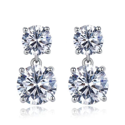 10 Carat White Moissanite Drop Stud Earrings for Women in Silver Tone