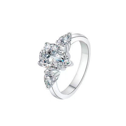 6 Carat Pear Cut VVS1 Moissanite Ring for Women, Three Stone Engagement Ring, D Color Statement Promise Ring