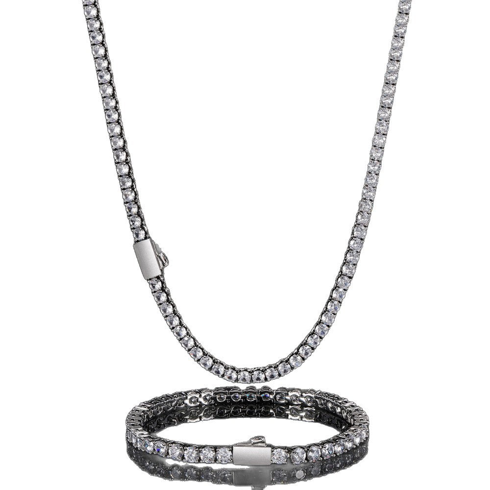 Unisex Iced Out Tennis Chain Necklace & Bracelet Set in Cubic Zirconia product image