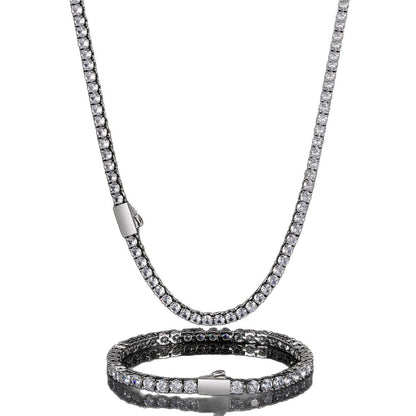 Unisex Iced Out Tennis Chain Necklace & Bracelet Set in Cubic Zirconia