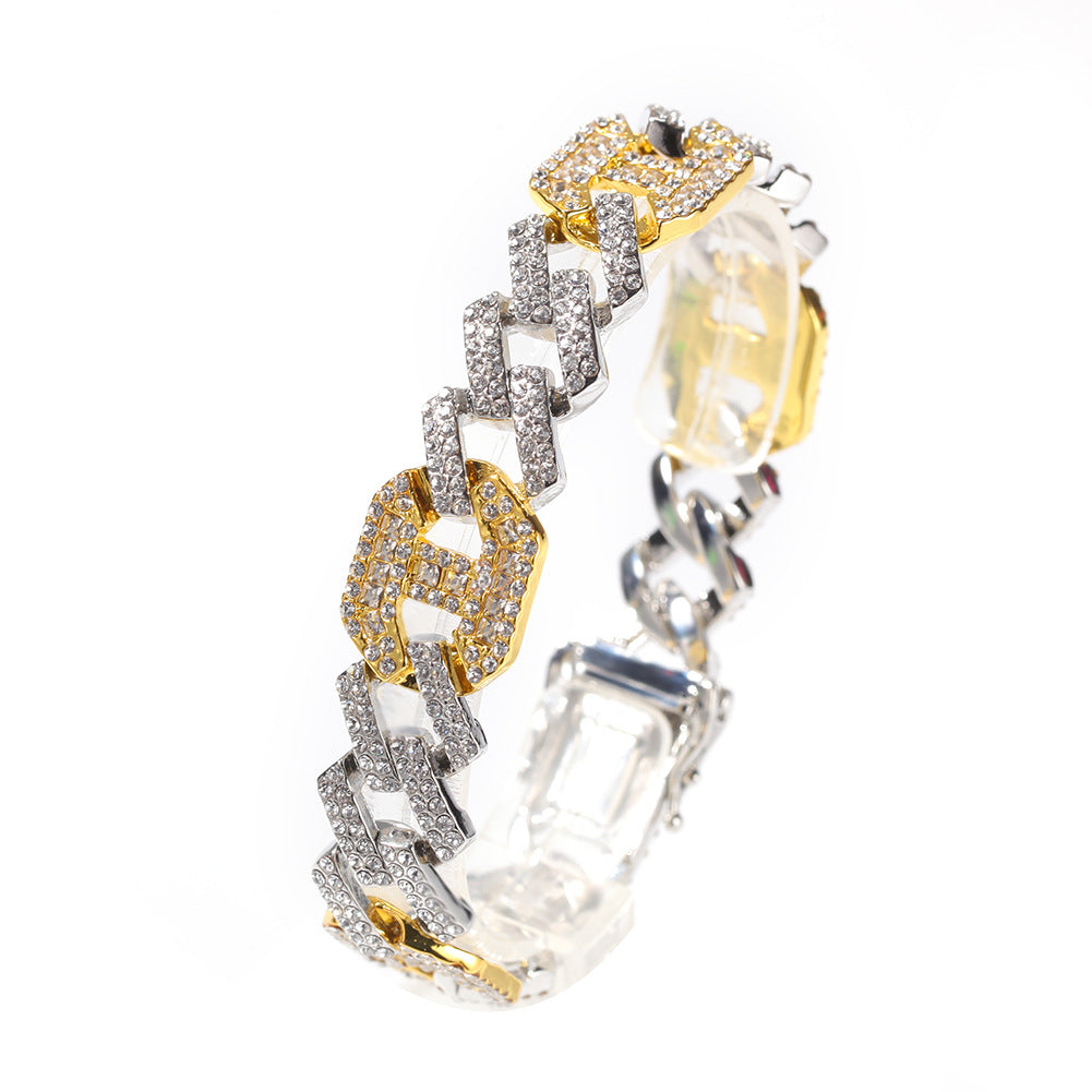 Iced Out Cuban Link Bracelet for Women and Men - Crystal Statement Chain Bracelet in Gold, Silver, Mixed Metal and Gold Black