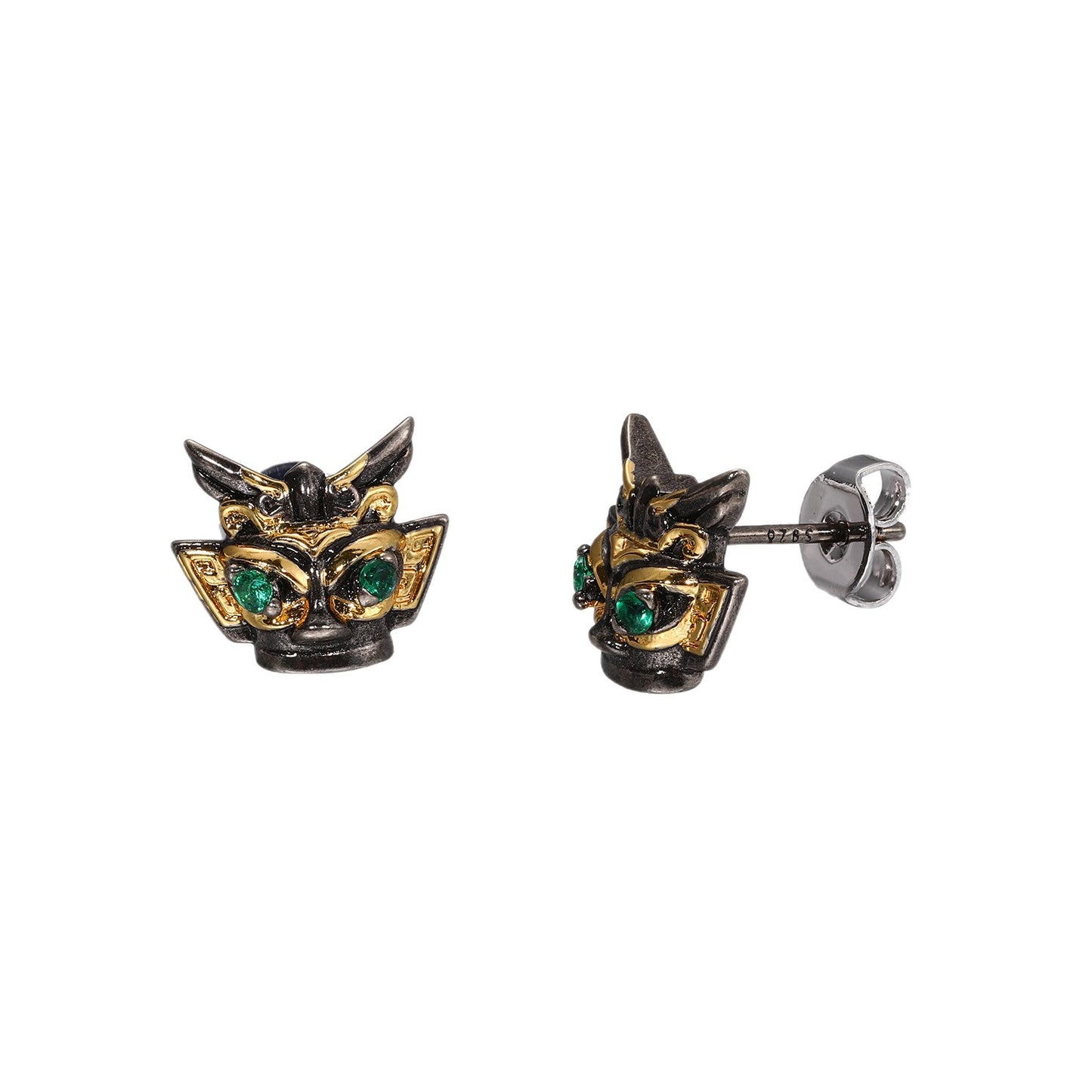 Unisex Vintage Geometric Mask Stud Earrings with Cubic Zirconia Accent product image