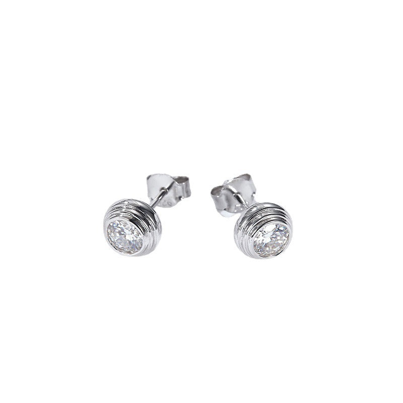 Moissanite Stud Earrings, Round Bezel 50-Point White Gold-Plated Earrings product image