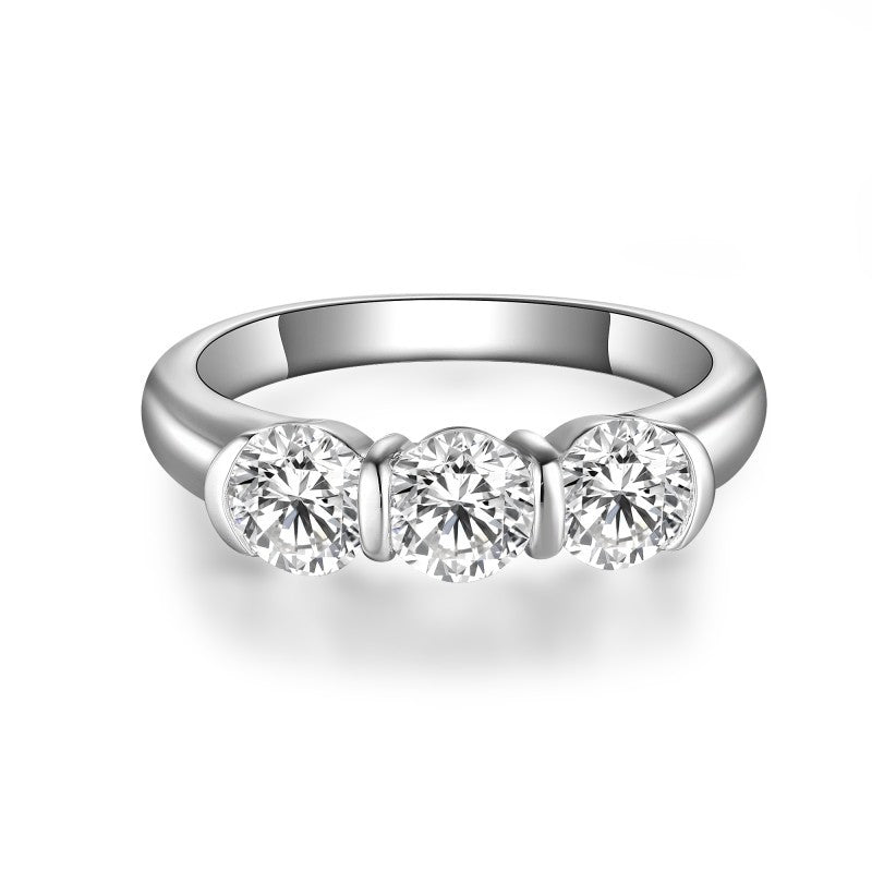 Three Stone Round Moissanite Ring for Women, Minimalist Promise Ring product image