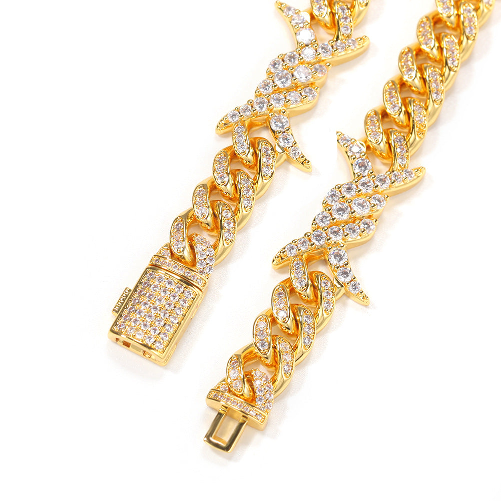 Iced Out Cuban Link Bracelet & Necklace Set with Cubic Zirconia, Hip Hop Statement Chain Jewelry for Women & Men