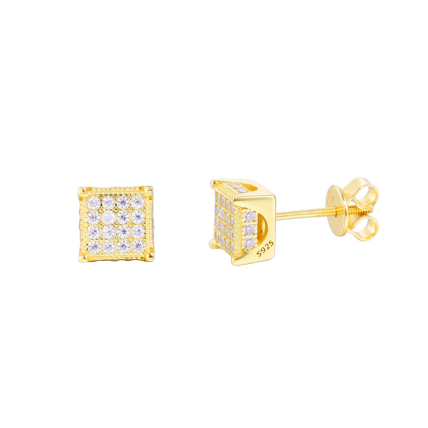Vintage Hip Hop Crown Square Moissanite Stud Earrings in 925 Silver for Men and Women product image