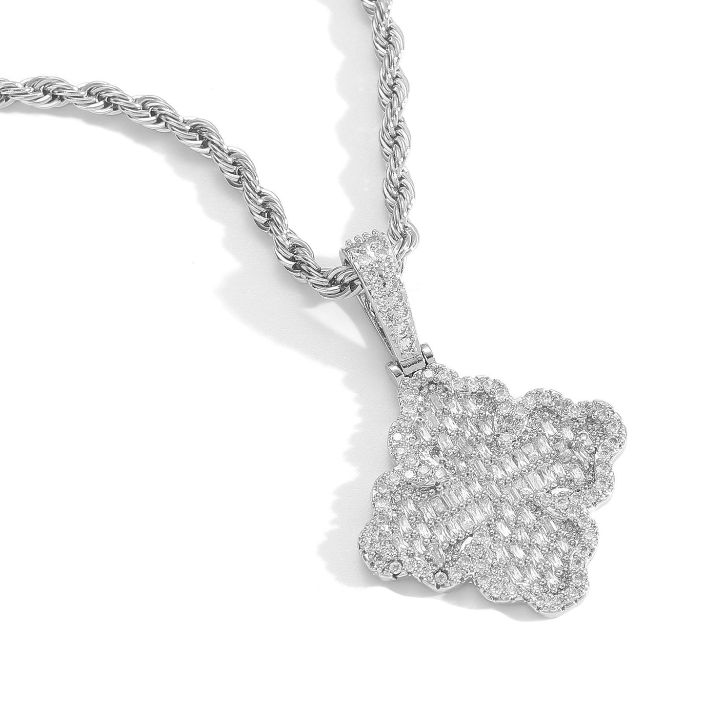 Hip Hop Light Luxury Four Leaf Clover Cross Copper Necklace for Men and Women