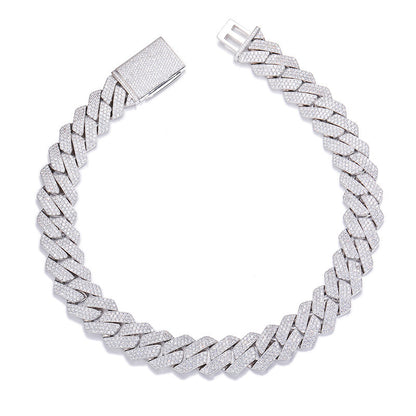 Unisex Iced Out Cuban Link Chain Necklace Bracelet Set in Cubic Zirconia