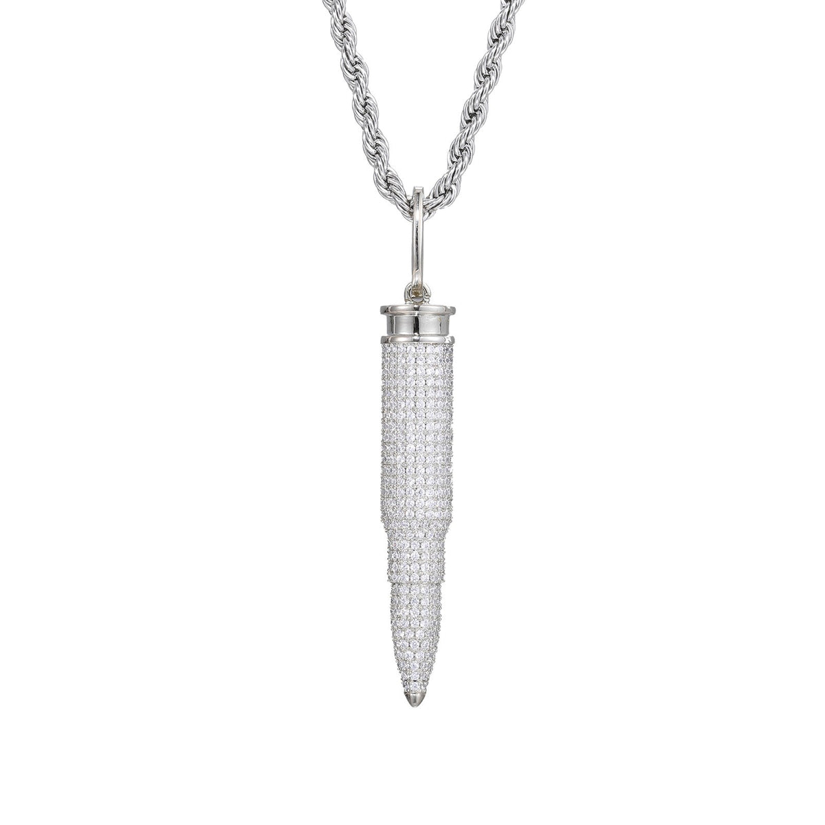 Pavé Bullet Pendant Necklace, Zircon Rope Chain Hip Hop Pendant, White/Yellow Tone product image