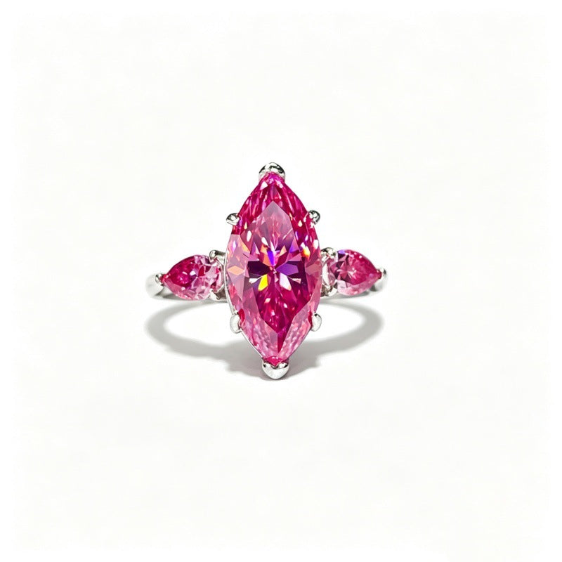 Pink Marquise Moissanite Ring for Women – 6 Carat Three-Stone S925 Ring product image