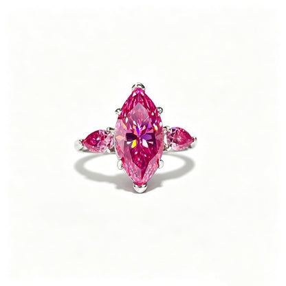 Pink Marquise Moissanite Ring for Women – 6 Carat Three-Stone S925 Ring