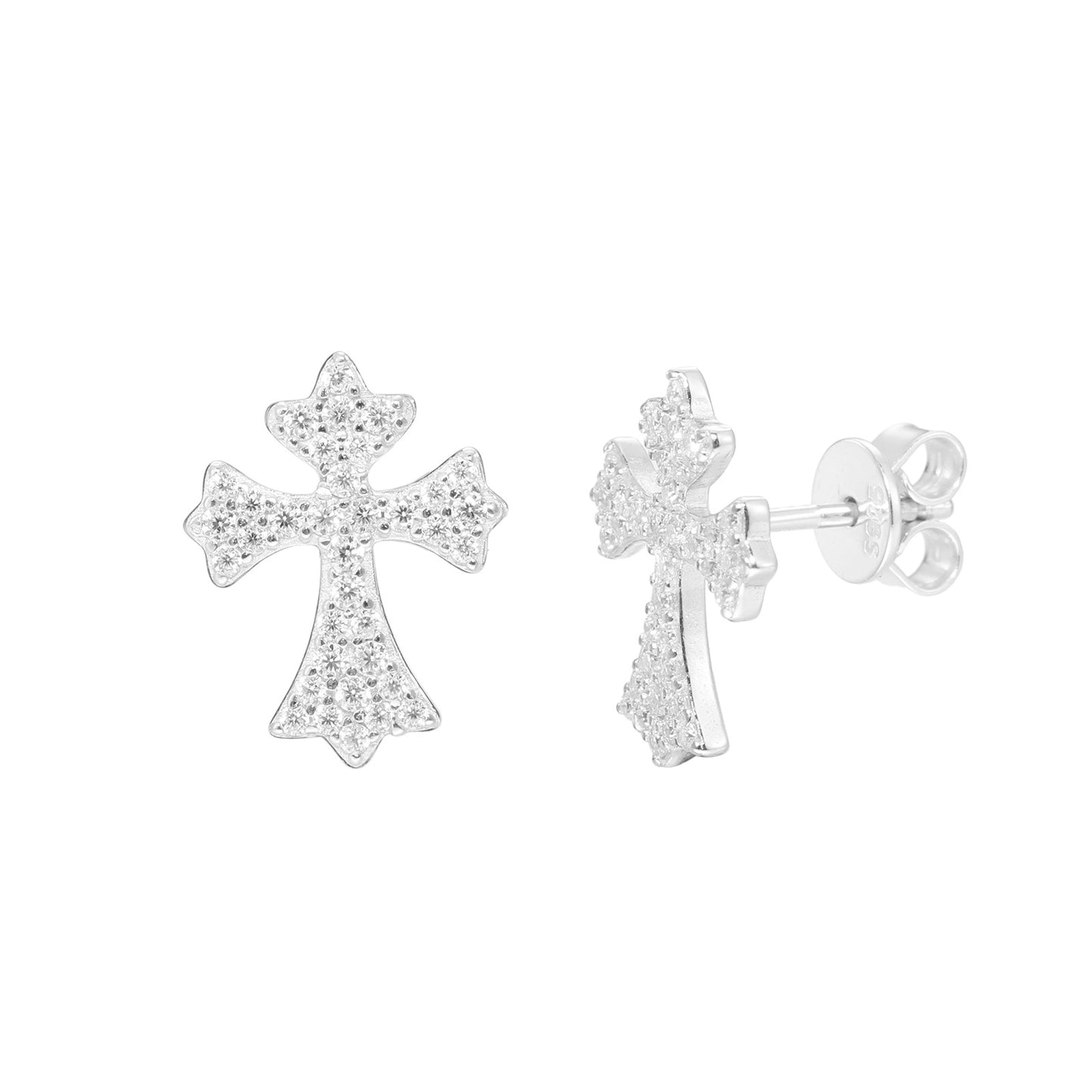 Moissanite Cross Stud Earrings, S925 Sterling Silver, Unisex Geometric Sparkle Studs product image