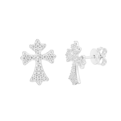 Moissanite Cross Stud Earrings, S925 Sterling Silver, Unisex Geometric Sparkle Studs