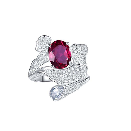 Lab-Created Ruby Ring for Women, Oval Red Stone Wrap Design, 18K Gold-Plated S925 Ring product image
