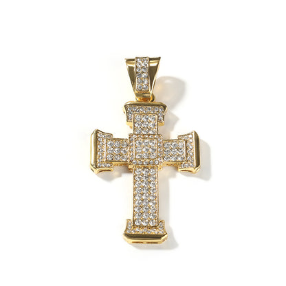 Iced Out Cross Pendant Necklace for Women and Men, Gold & Silver Plated Cubic Zirconia Cross Charm Chain, Statement Cuban Link Necklace