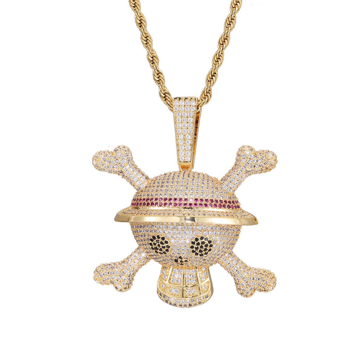 Hip Hop Skull Pendant Necklace with Zircon Rope Chain product image