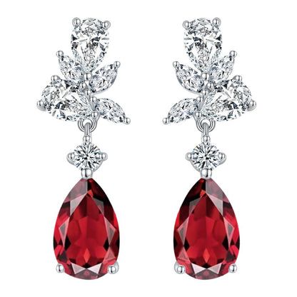 925 Silver Lab-Created Ruby Teardrop Drop Earrings