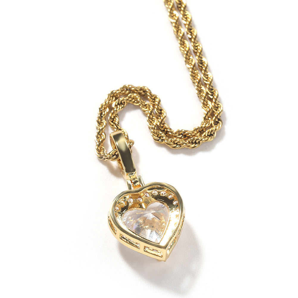Heart Shape Cubic Zirconia Pendant Necklace for Women – Silver Plated & Rose Gold Tone Hip Hop Statement Chain, 24 Inch Twist Necklace