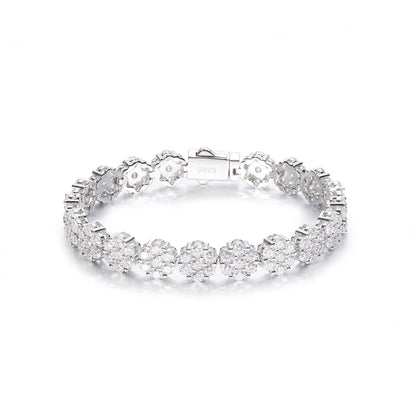 Unisex Silver Tone Moissanite Flower Cluster Tennis Bracelet, Iced Out Hip Hop Jewelry, 6 7 8 Inch