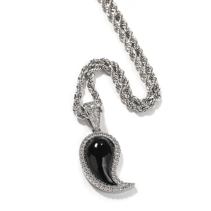 Asymmetrical Paisley Pendant Necklace with Cubic Zirconia Rope Chain for Women