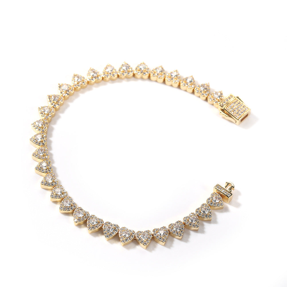 Heart Cubic Zirconia Chain Bracelet for Women & Men - Gold Plated and Silver Plated Statement Tennis Bracelet product image