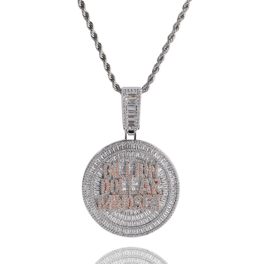 Iced Out English Letter Pendant Necklace for Women - Hip Hop Statement Chain with Cubic Zirconia, Twisted Rope Chain, White Platinum Tone or Two Tone