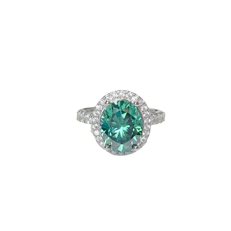 Green Moissanite Halo Ring for Women, Oval Cut Micro Pave Engagement Ring, 1CT 2CT 3CT 5CT product image