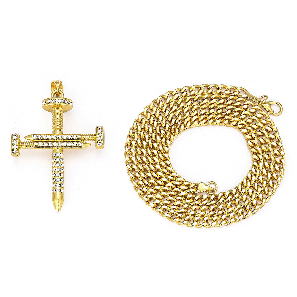 Hip Hop Vintage Eye Cubic Zirconia Pendant Necklace for Men and Women