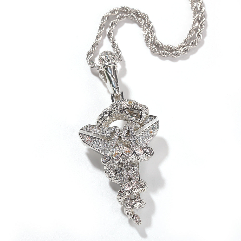 Men’s Iced Snake Pendant Necklace with Cubic Zirconia Twisted Stainless Steel Chain product image