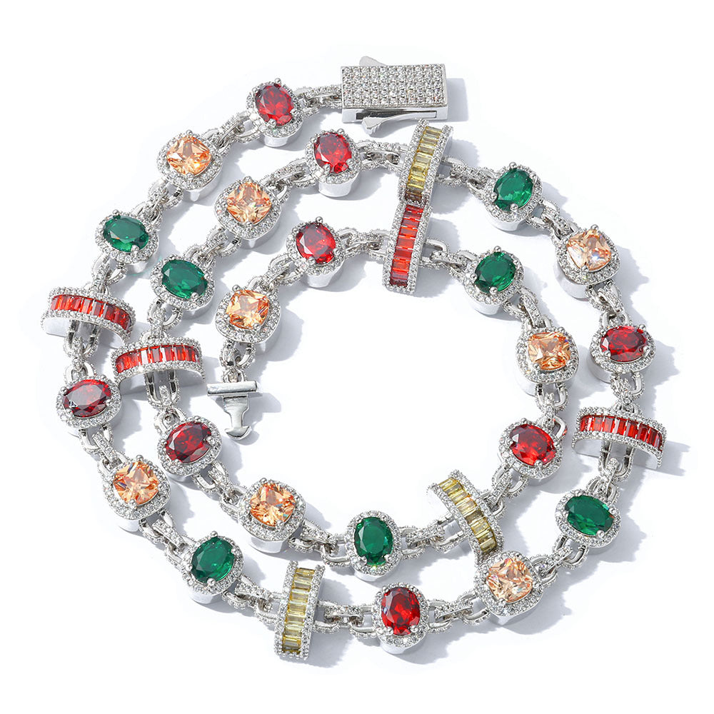 Hip Hop Colored Gemston Copper Bracelet And Necklace product image