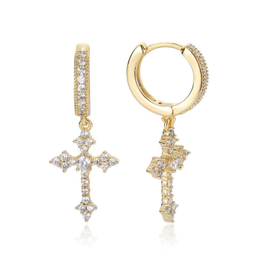 Cross CZ Drop Hip Hop Earrings with Copper Base - EAR014 product image