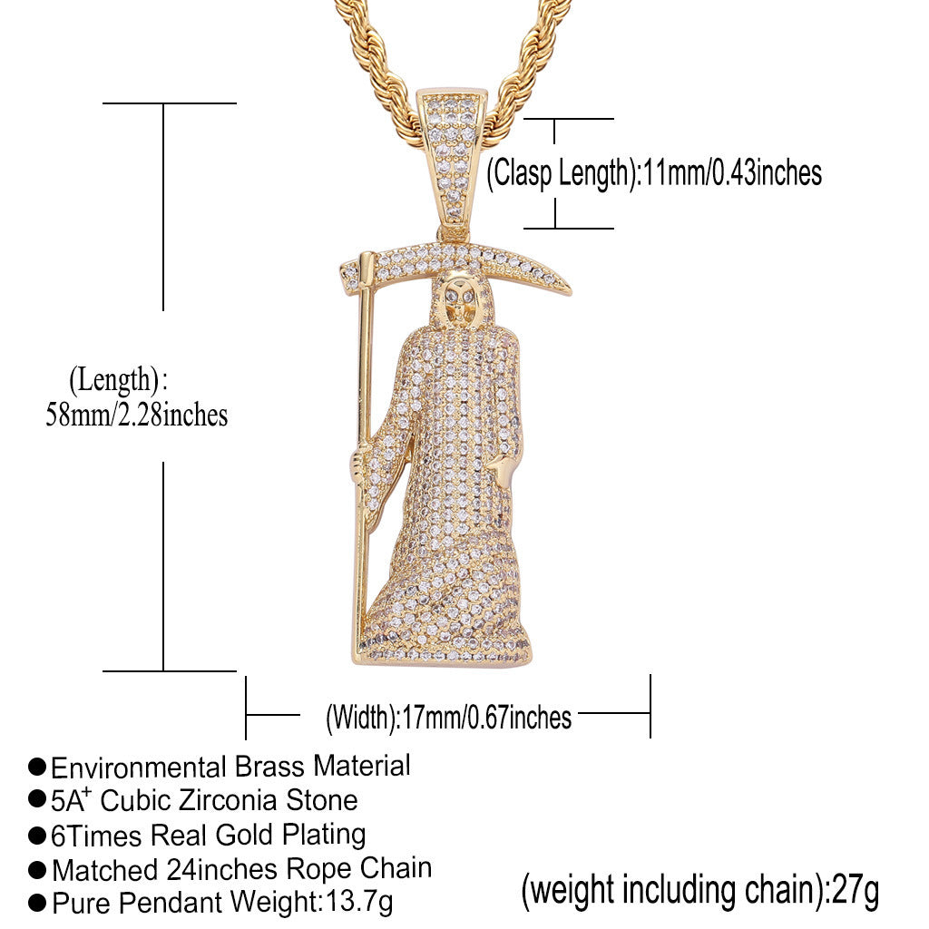 Hip Hop Skull Cubic Zirconia Pendant Necklace for Men and Women