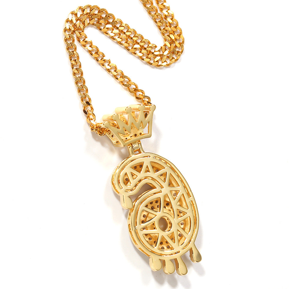Iced Out Crown Number Pendant Necklace with 24 Inch Twisted Stainless Steel Chain, Gold or Silver Cubic Zirconia Hip Hop Statement Necklace