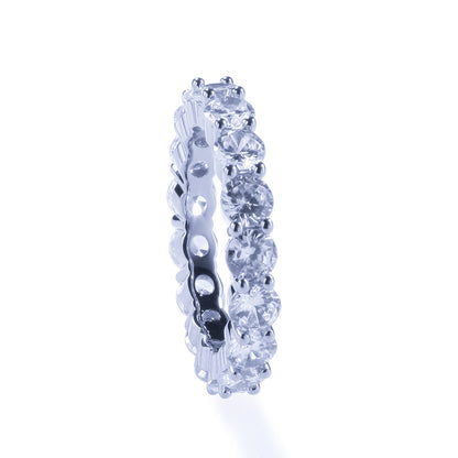 Unisex Round Cut Cubic Zirconia Eternity Ring - Gold Plated or Silver Plated Slim Statement Band